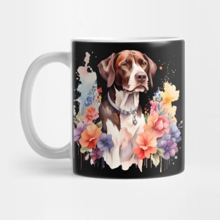 A pointer dog decorated with beautiful watercolor flowers Mug